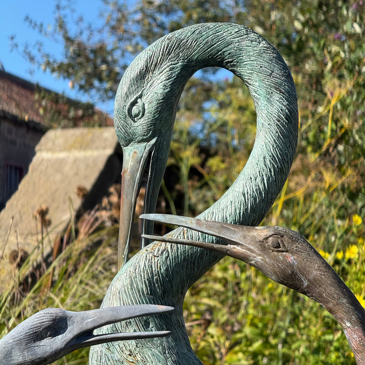 Set of Three Bronze Garden Cranes