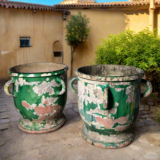 Huge Pair of Green Glazed Castelnaudary Citrus Jardinieres c.1850