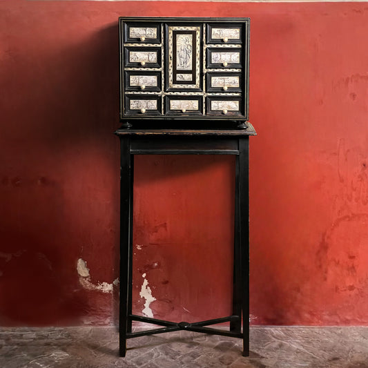 Italian Collector’s Table Cabinet, 17th Century – Ebonised with Ivory Inlay