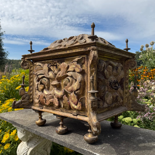 17th Century Italian Baroque Carved, Gilt & Polychrome Sarcophagus Form Reliquary Casket