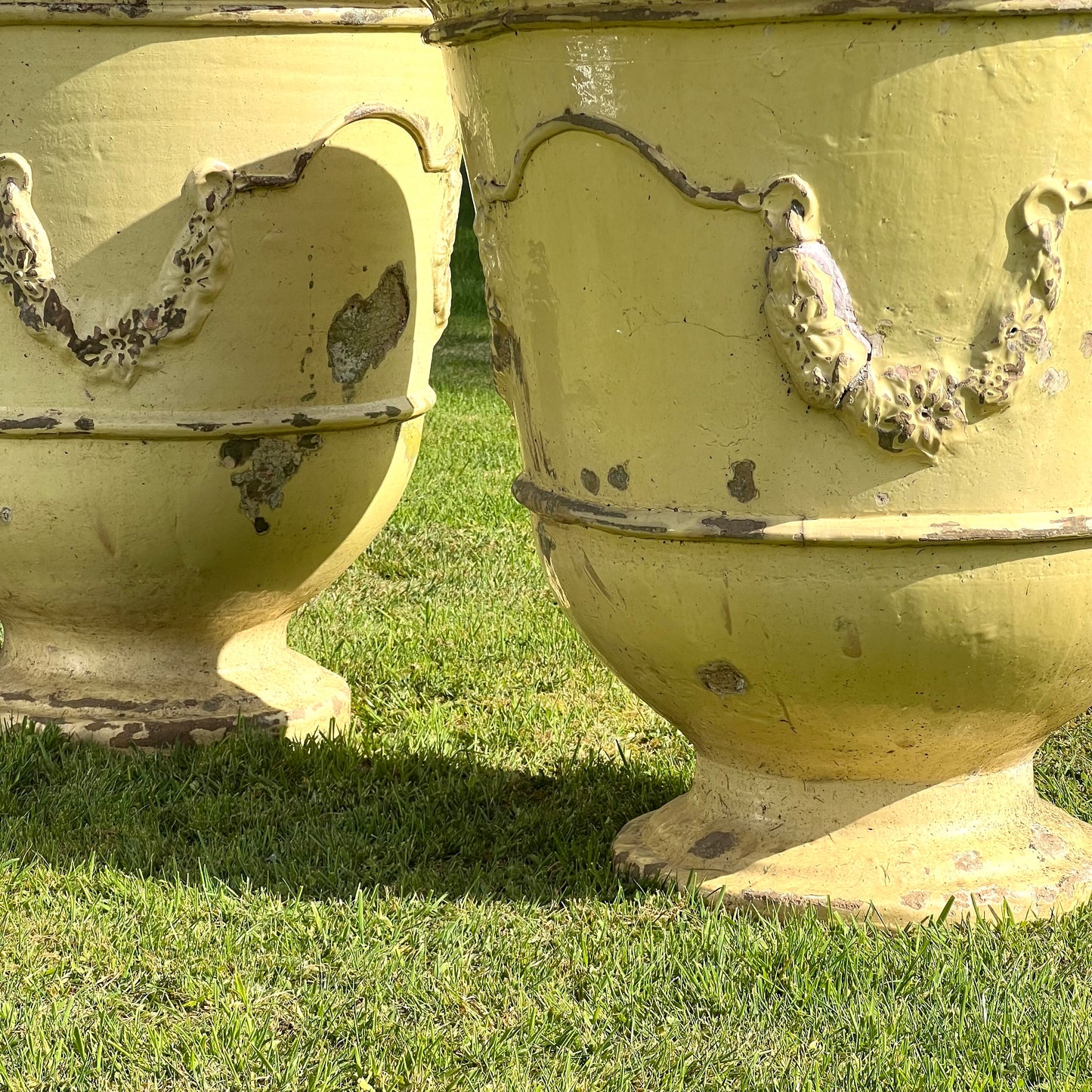 Huge Pair of Cream Glazed Terracotta “Jarre d’Anduze” Urns
