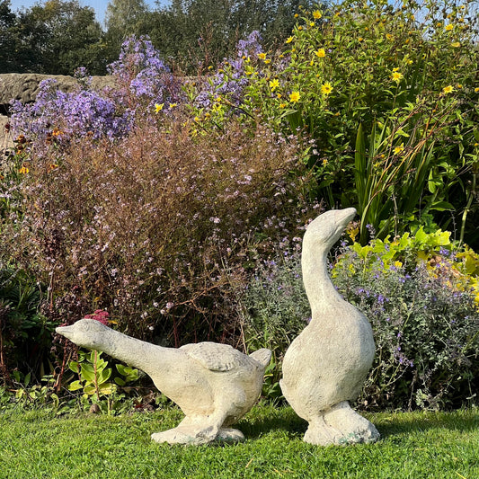 Pair of French Composite Stone Geese Mid-20th Century