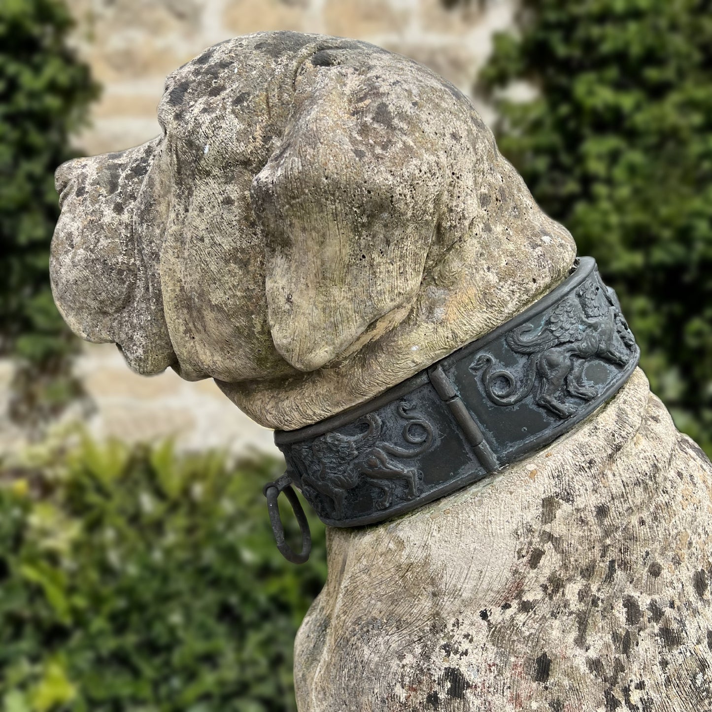 Pair of English Mastiff Guardian Statues with Bronze Collars