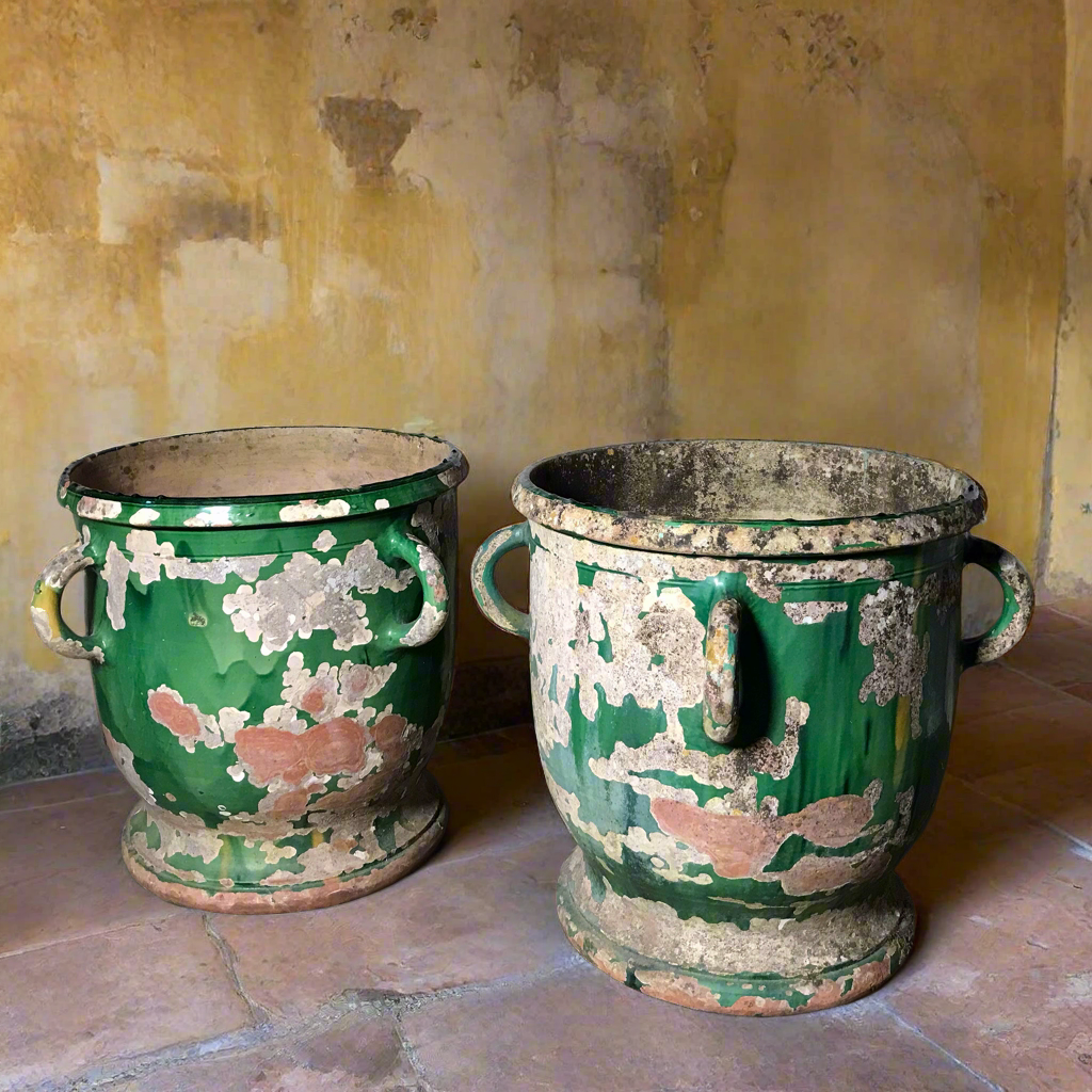Huge Pair of Green Glazed Castelnaudary Citrus Jardinieres c.1850
