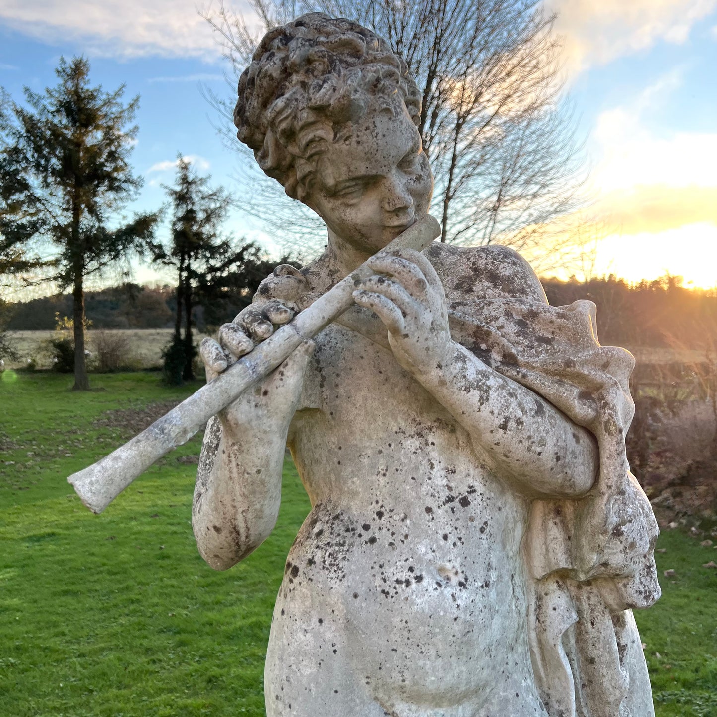 Mid-20th Century Composite Stone Statue of Pan with Stone Plinth