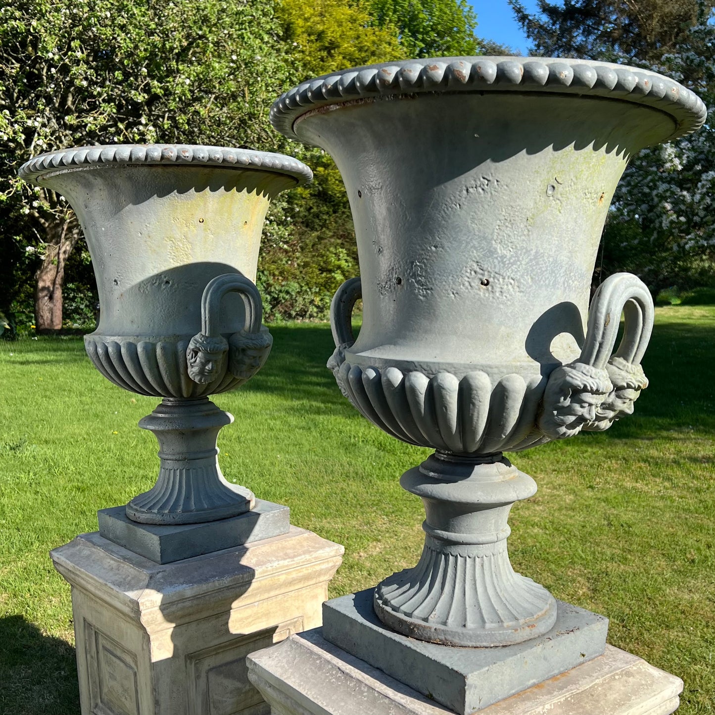 Grand Scale Pair of Handyside Campana Urns & Plinths c.1880