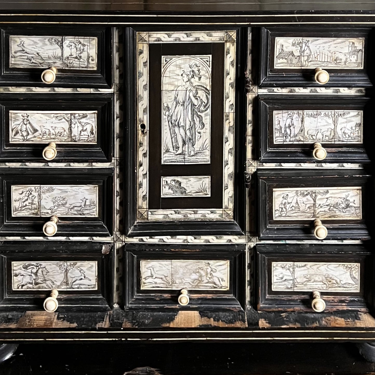 Italian Collector’s Table Cabinet, 17th Century – Ebonised with Ivory Inlay