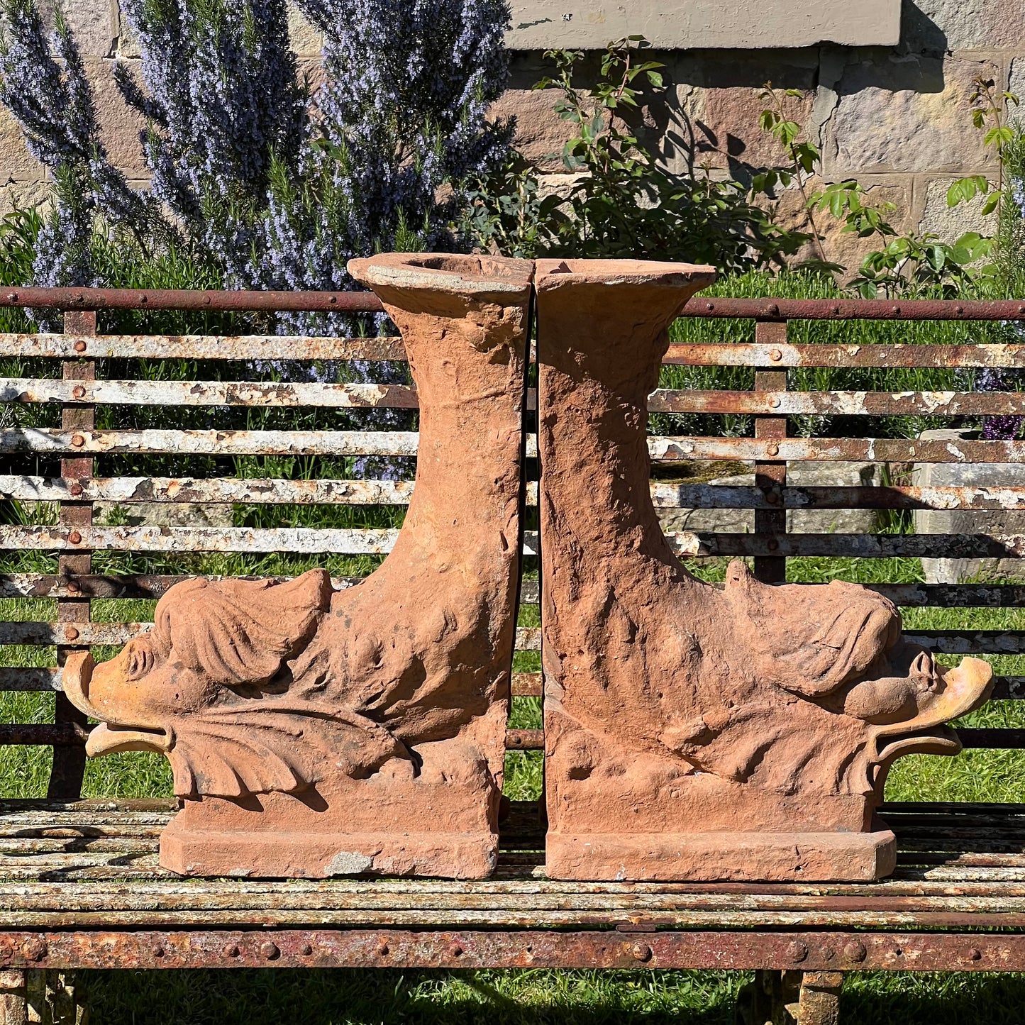 Pair of Italian Terracotta Dolphin Fountain Spouts, Late 18th / Early 19th Century