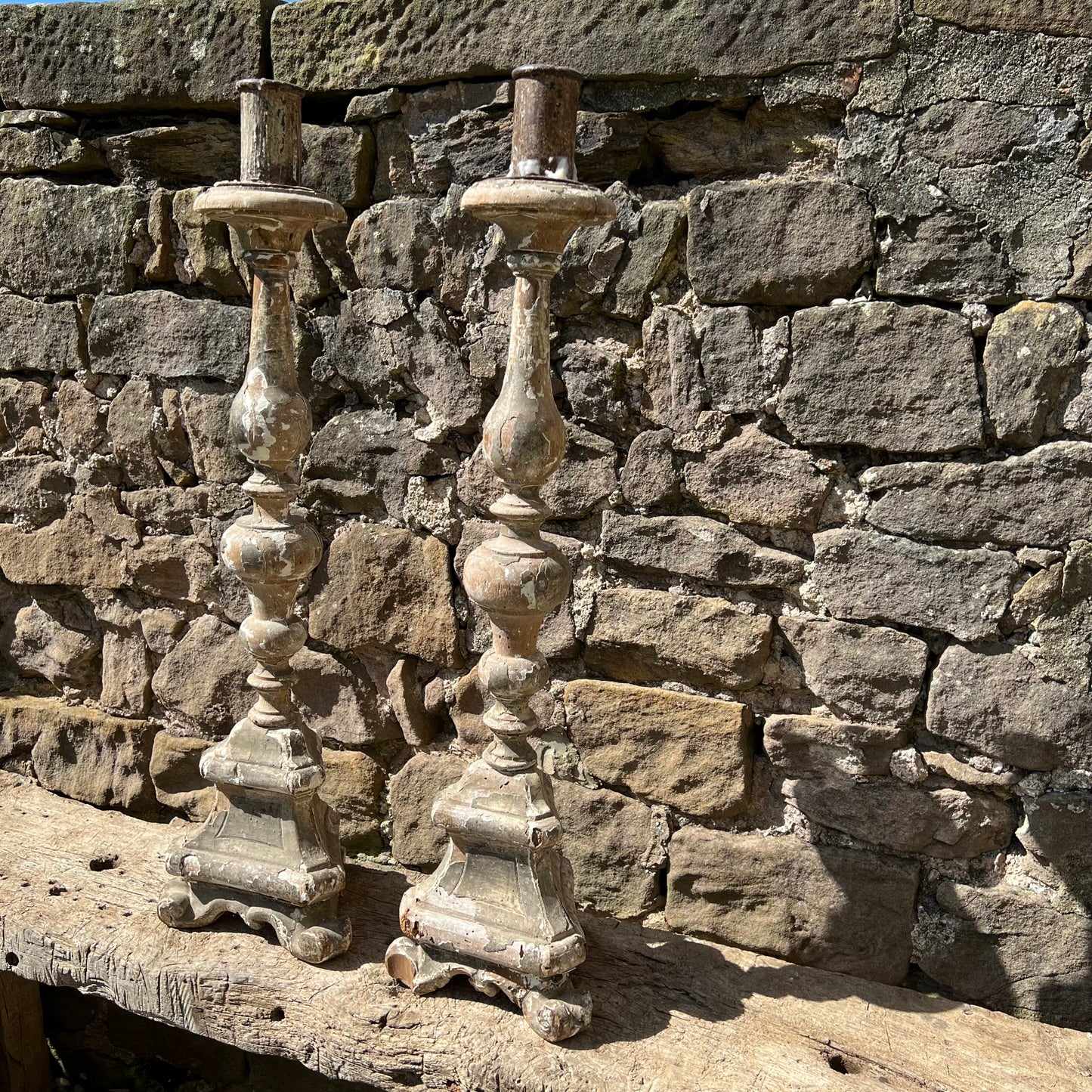 Tall Pair of Italian Silver-gilt Altar Candlesticks Late 17th/Early 18th Century
