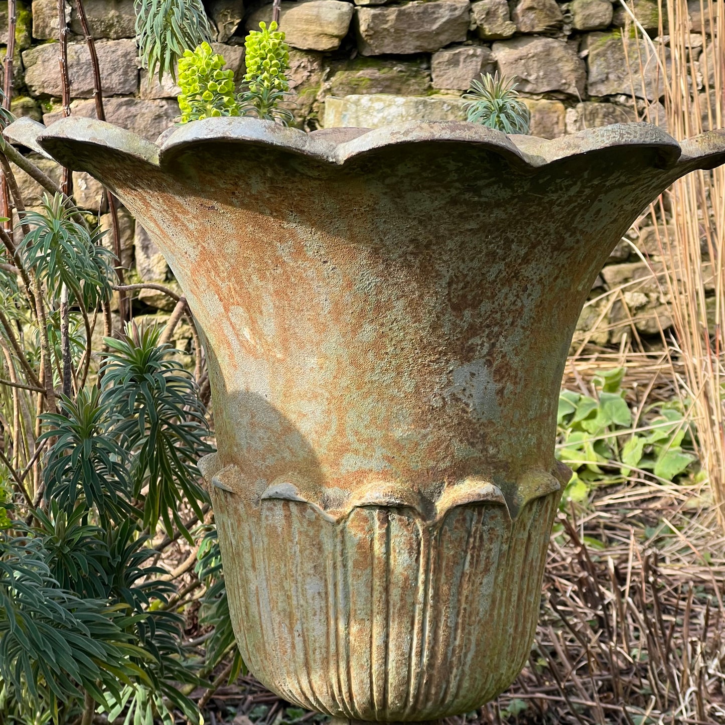 Pair of English Tulip Shaped Cast Iron Urns c.1880