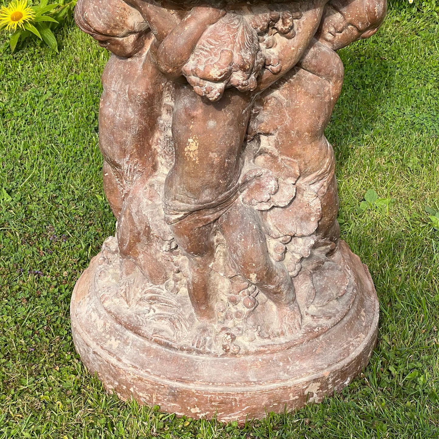 18th Century French Terracotta Putti Demi-Lune Table with Marble Top