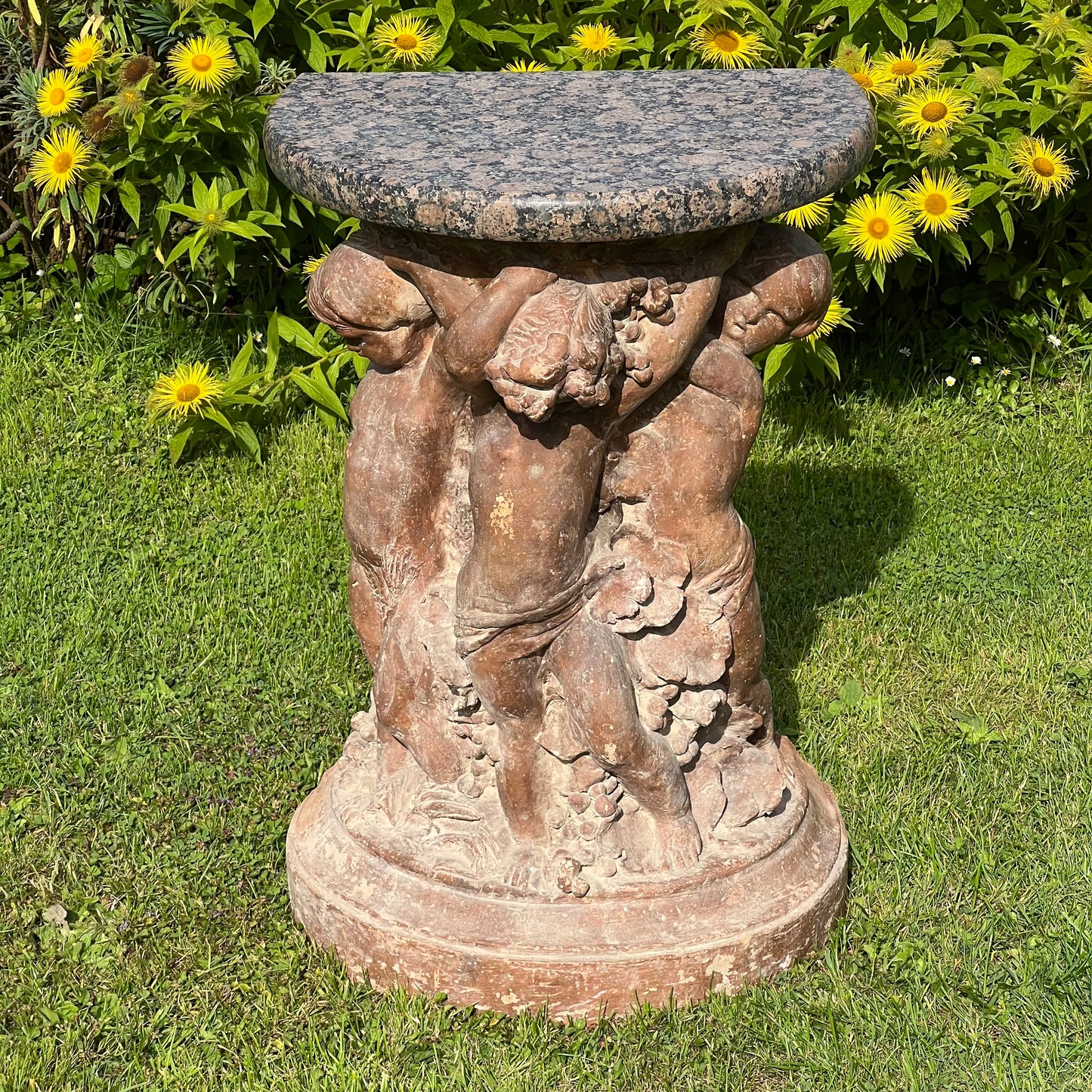 18th Century French Terracotta Putti Demi-Lune Table with Marble Top