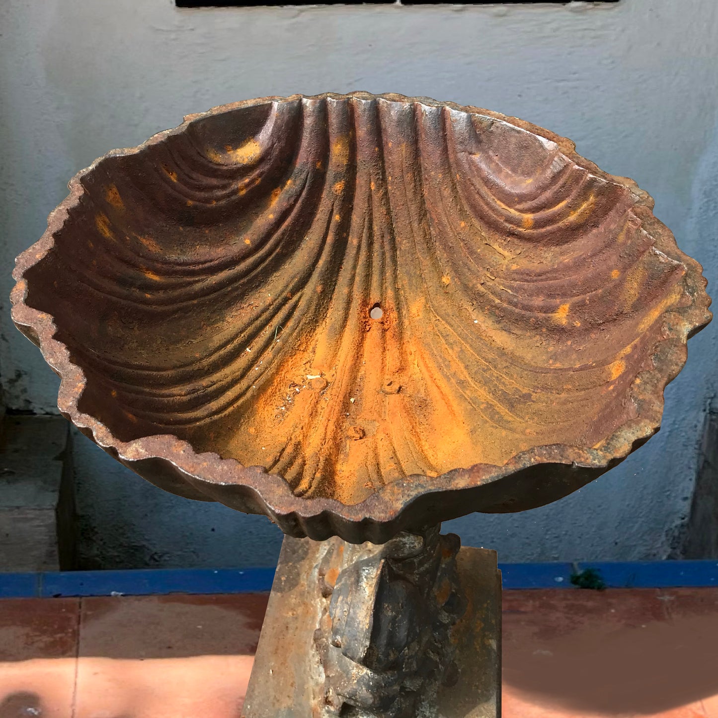 Cast Iron Dolphin and Scallop Shell Fountain Basin Early 20th Century