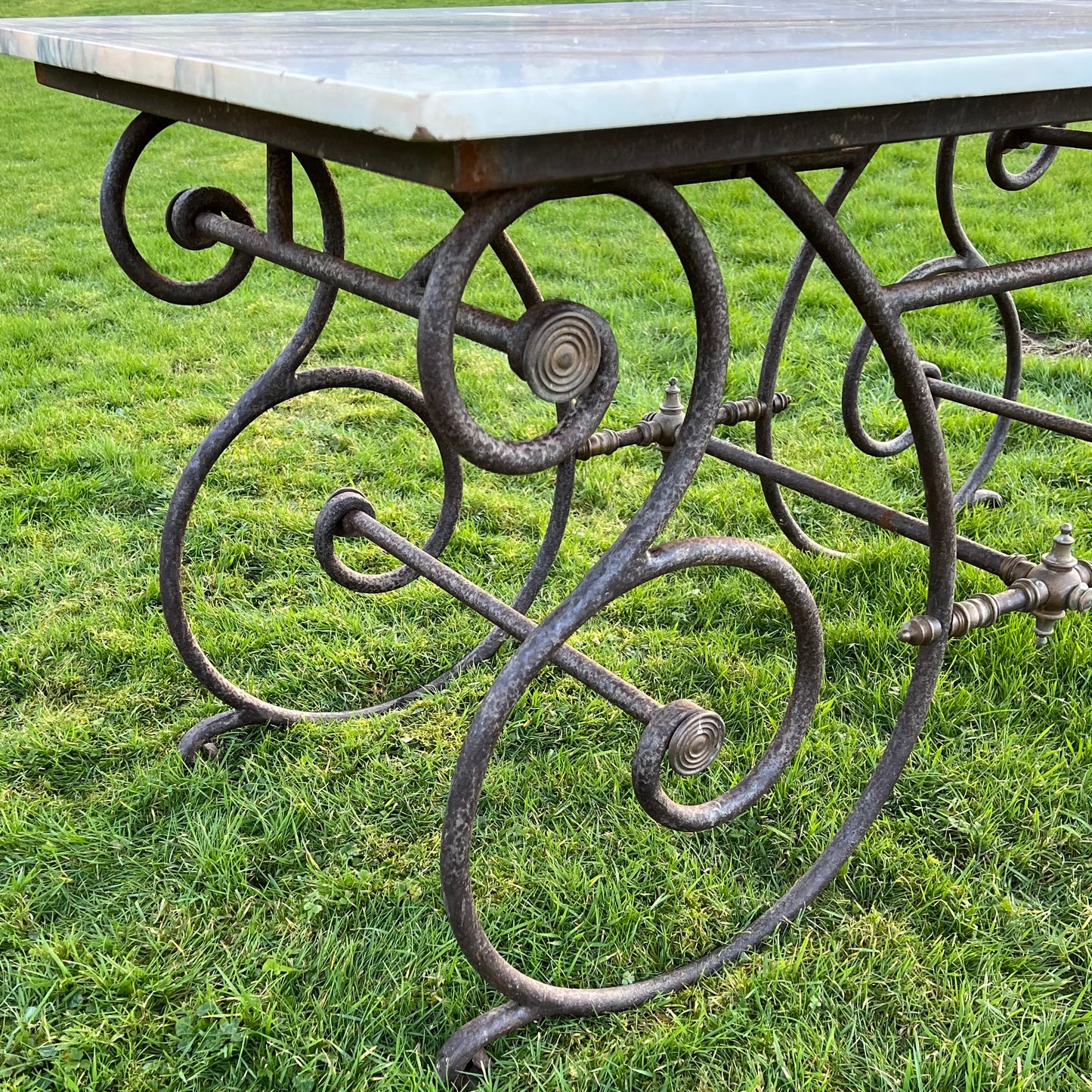 Rare Oversized French Patisserie Table with San Marino Venato Marble Top c.1880