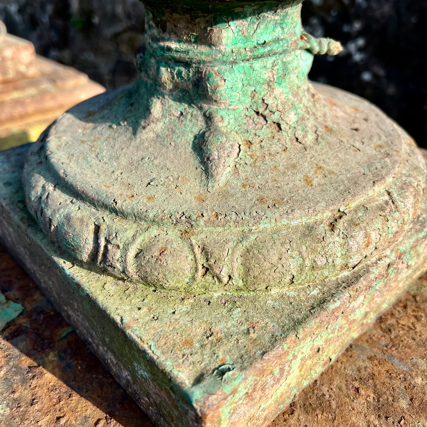 Pair of French Cast Iron Tazza Urns on Sandstone Plinths c.1880