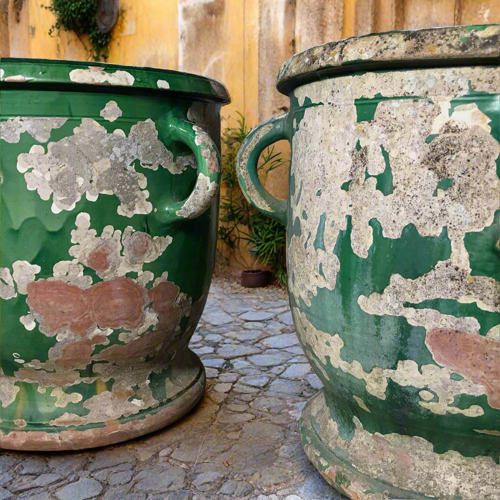 Huge Pair of Green Glazed Castelnaudary Citrus Jardinieres c.1850