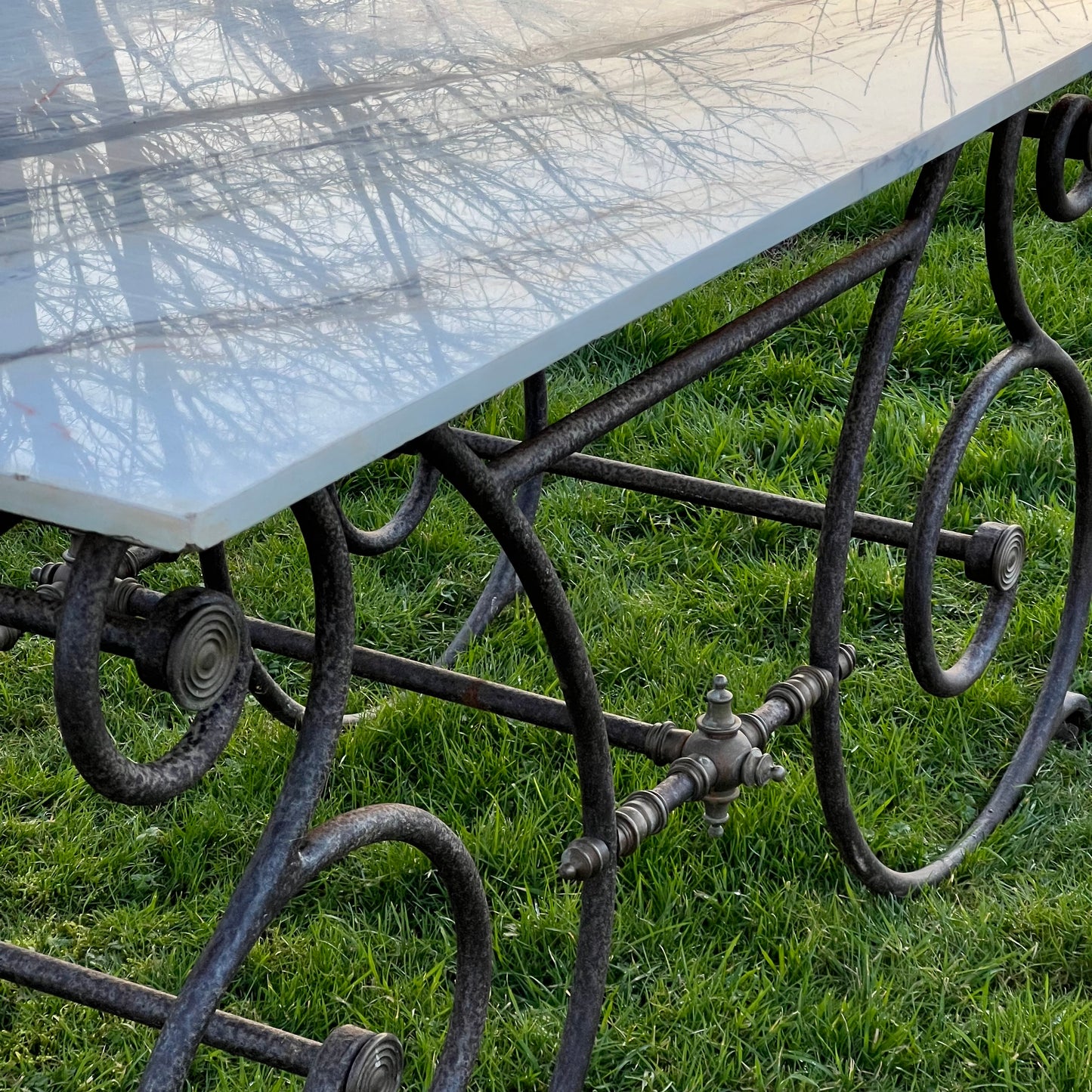 Rare Oversized French Patisserie Table with San Marino Venato Marble Top c.1880