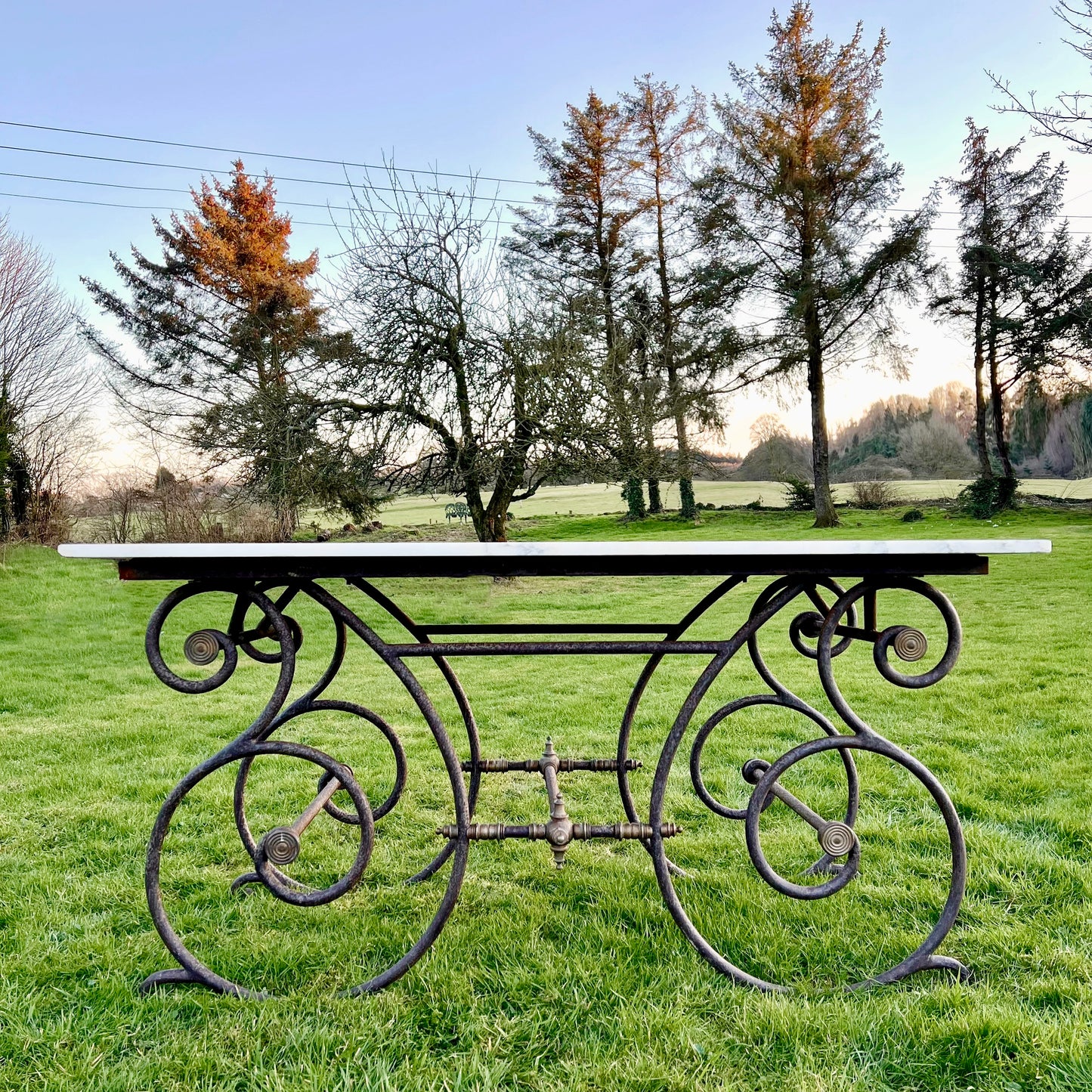 Rare Oversized French Patisserie Table with San Marino Venato Marble Top c.1880