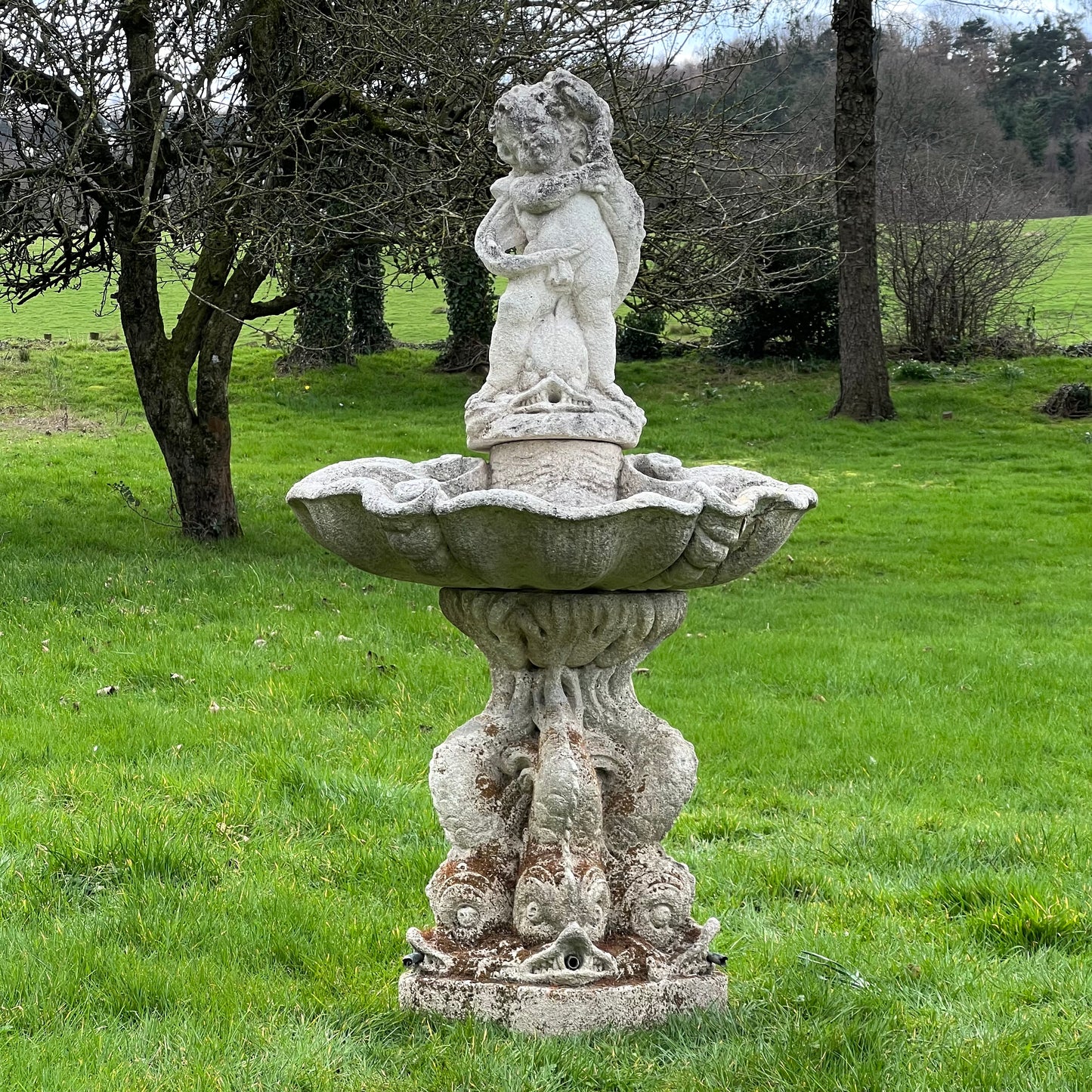 Italian Limestone Putti & Dolphin Fountain c.1700–1750