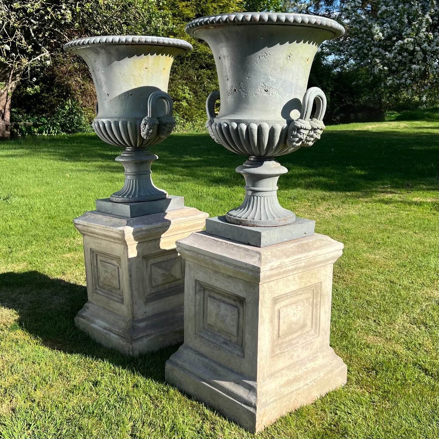 Grand Scale Pair of Handyside Campana Urns & Plinths c.1880
