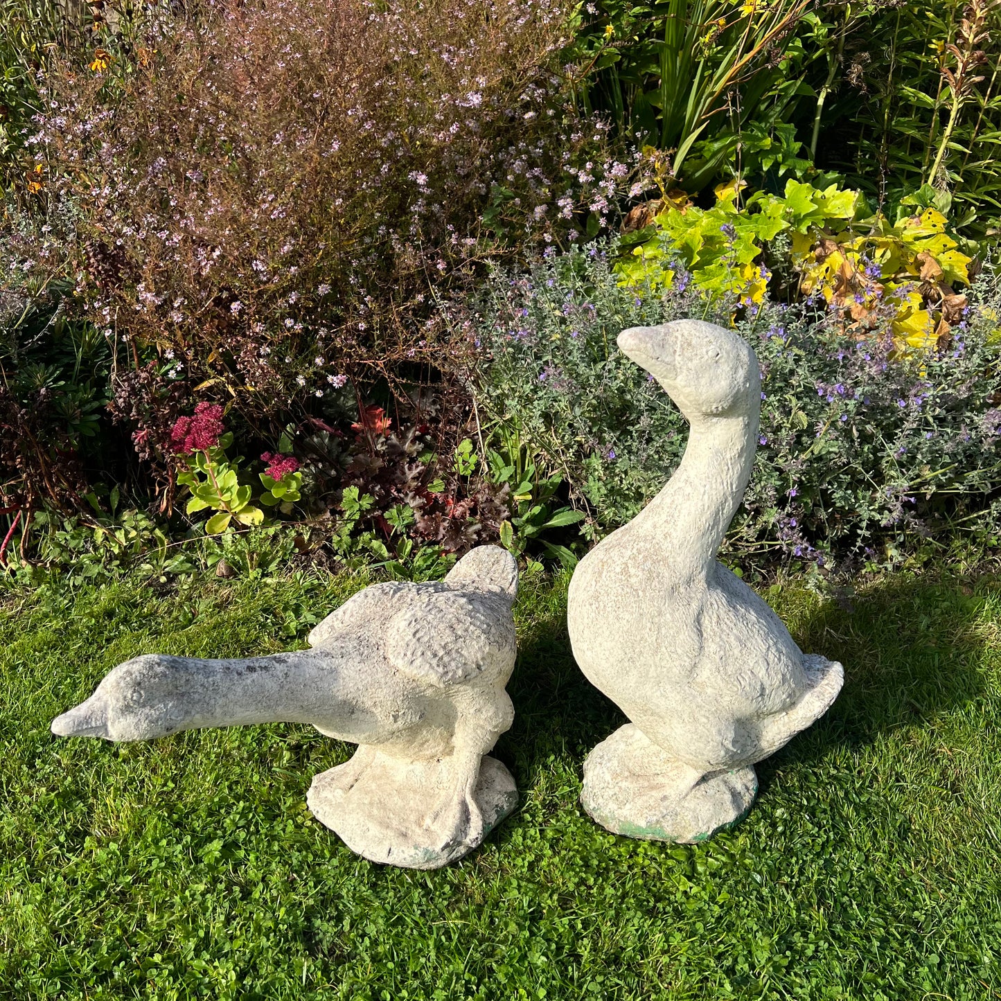 Pair of French Composite Stone Geese Mid-20th Century