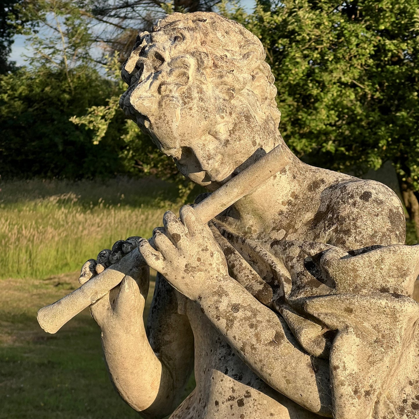 Mid-20th Century Composite Stone Statue of Pan with Stone Plinth