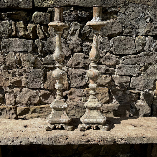 Tall Pair of Italian Silver-gilt Altar Candlesticks Late 17th/Early 18th Century