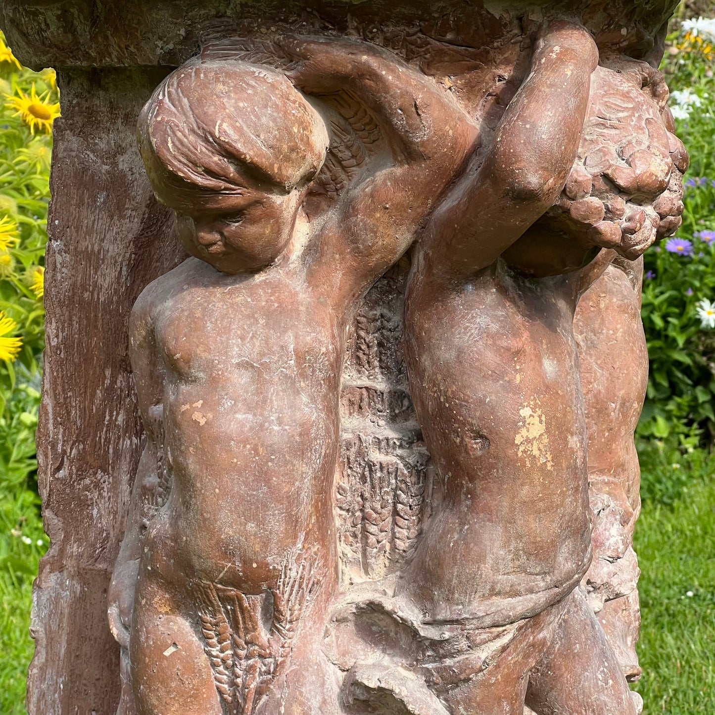 18th Century French Terracotta Putti Demi-Lune Table with Marble Top