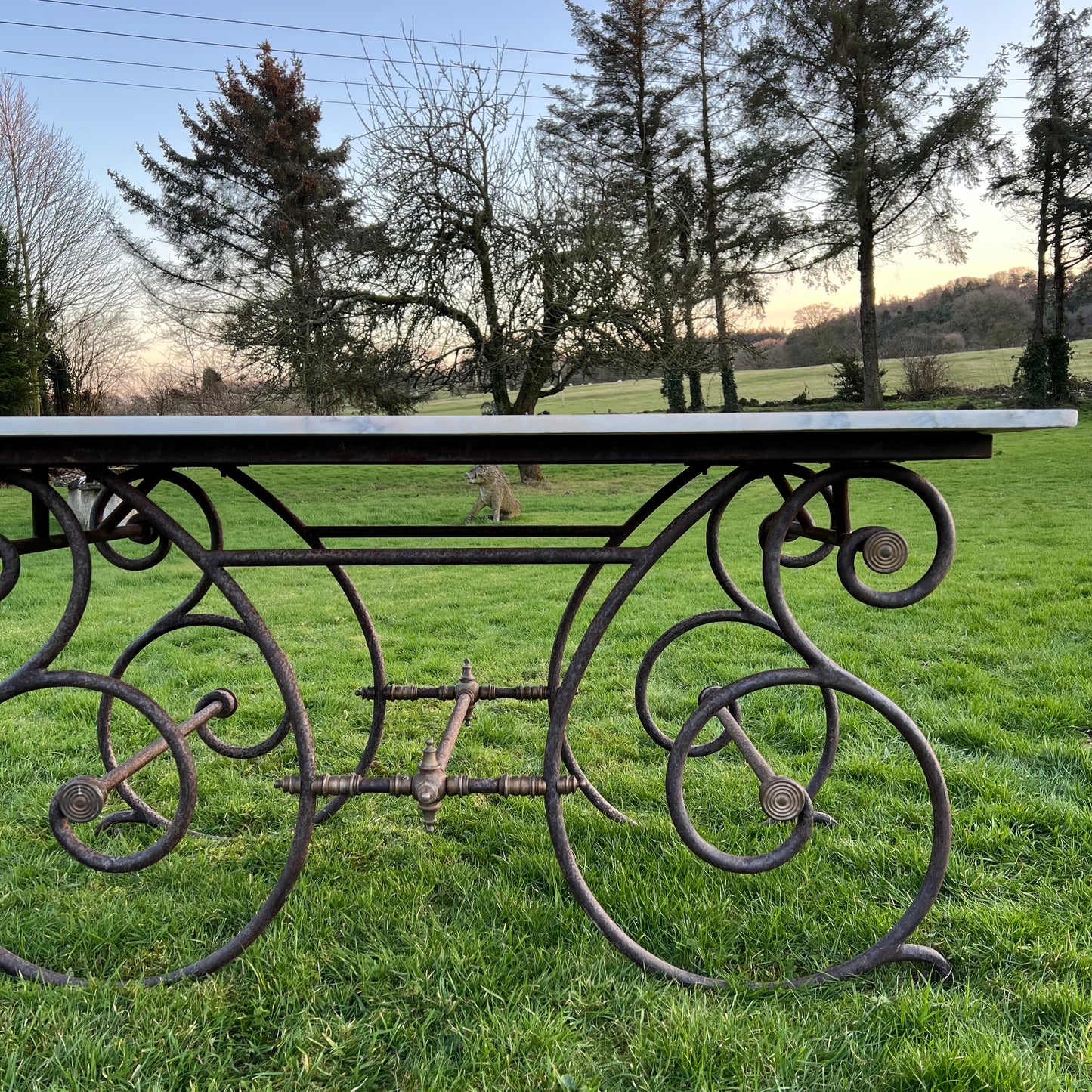 Rare Oversized French Patisserie Table with San Marino Venato Marble Top c.1880