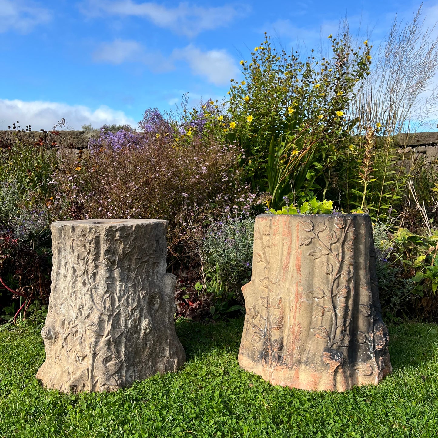 Pair of English Terracotta Tree Stump or Stumpery Pedestals by Gibbs & Canning, Tamworth c.1870