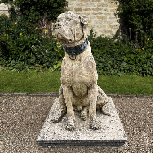 Pair of English Mastiff Guardian Statues with Bronze Collars