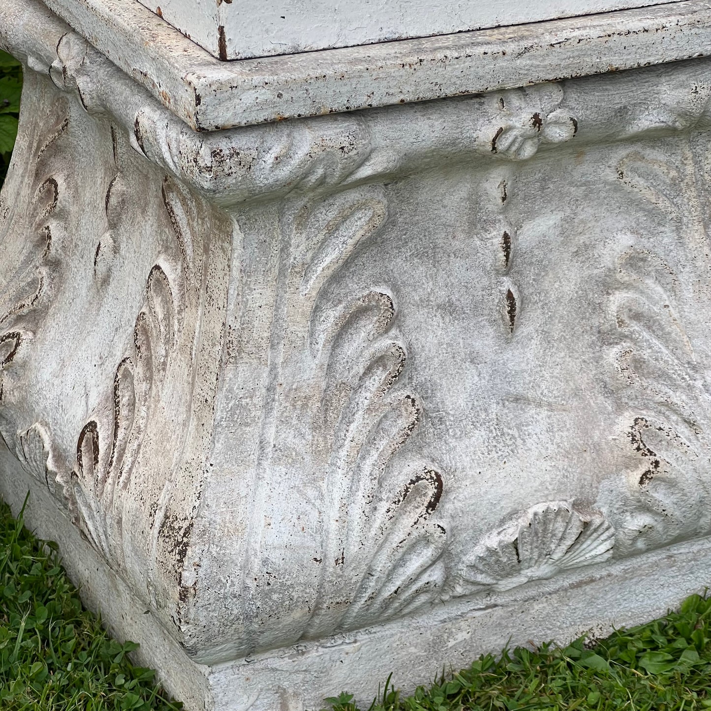 Pair of English Victorian Cast Iron Garden Urns on Ornamented Bases