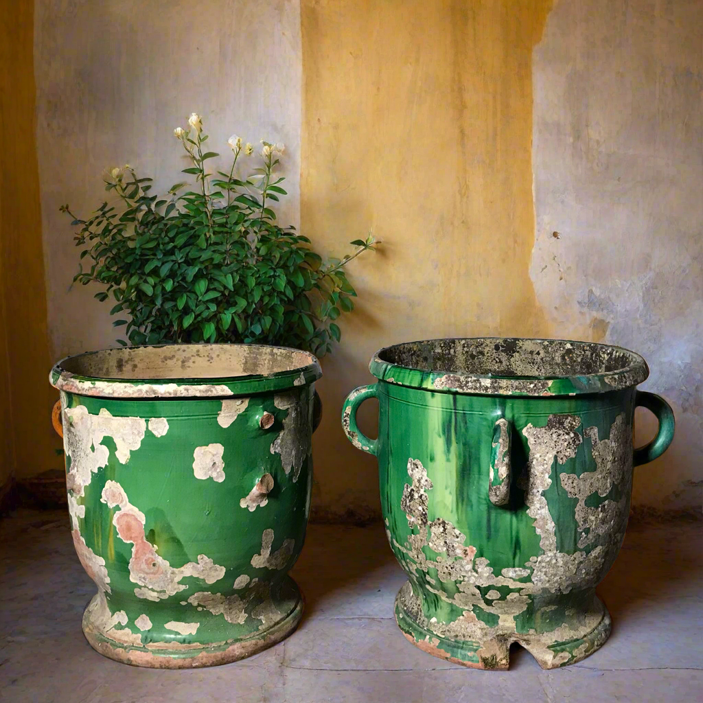 Huge Pair of Green Glazed Castelnaudary Citrus Jardinieres c.1850