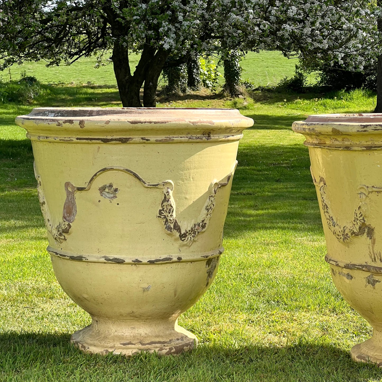 Huge Pair of Cream Glazed Terracotta “Jarre d’Anduze” Urns