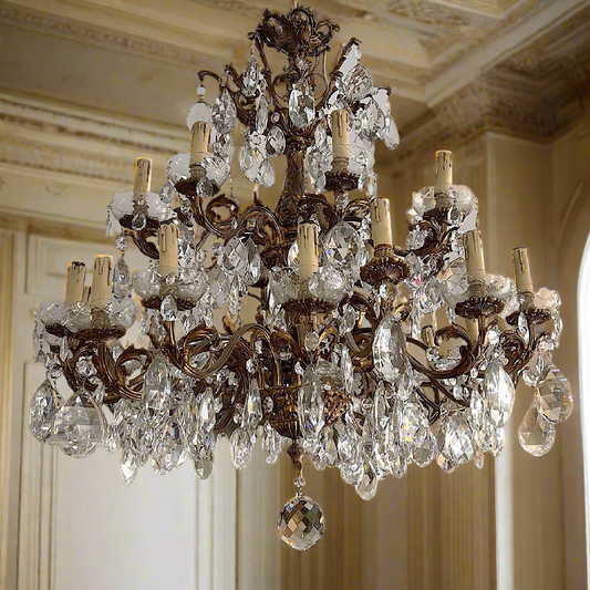 Huge 24 Arm Italian Bronze and Crystal Chandelier c.1890