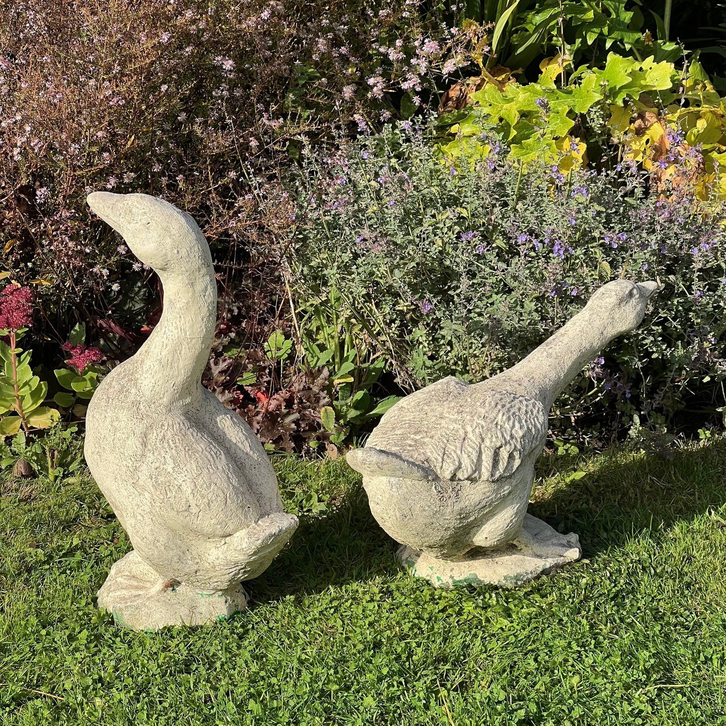 Pair of French Composite Stone Geese Mid-20th Century