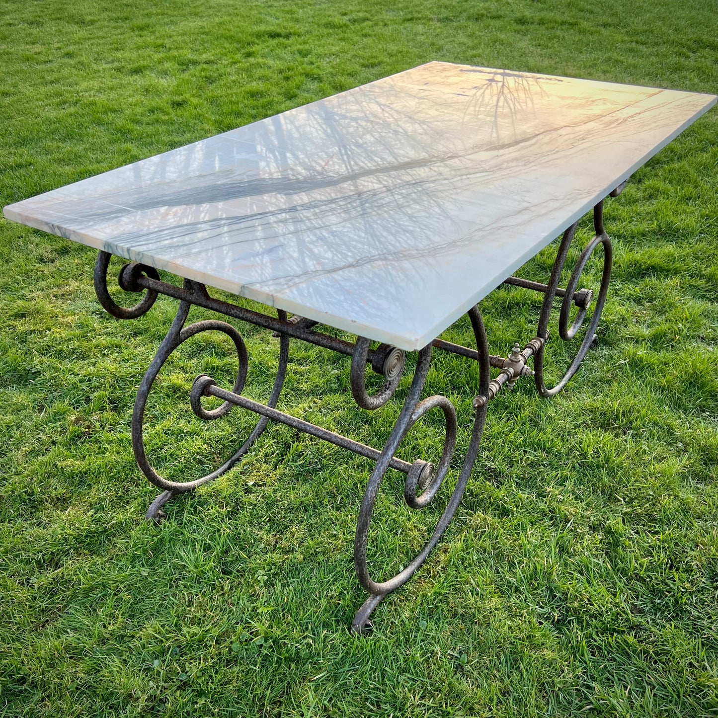 Rare Oversized French Patisserie Table with San Marino Venato Marble Top c.1880