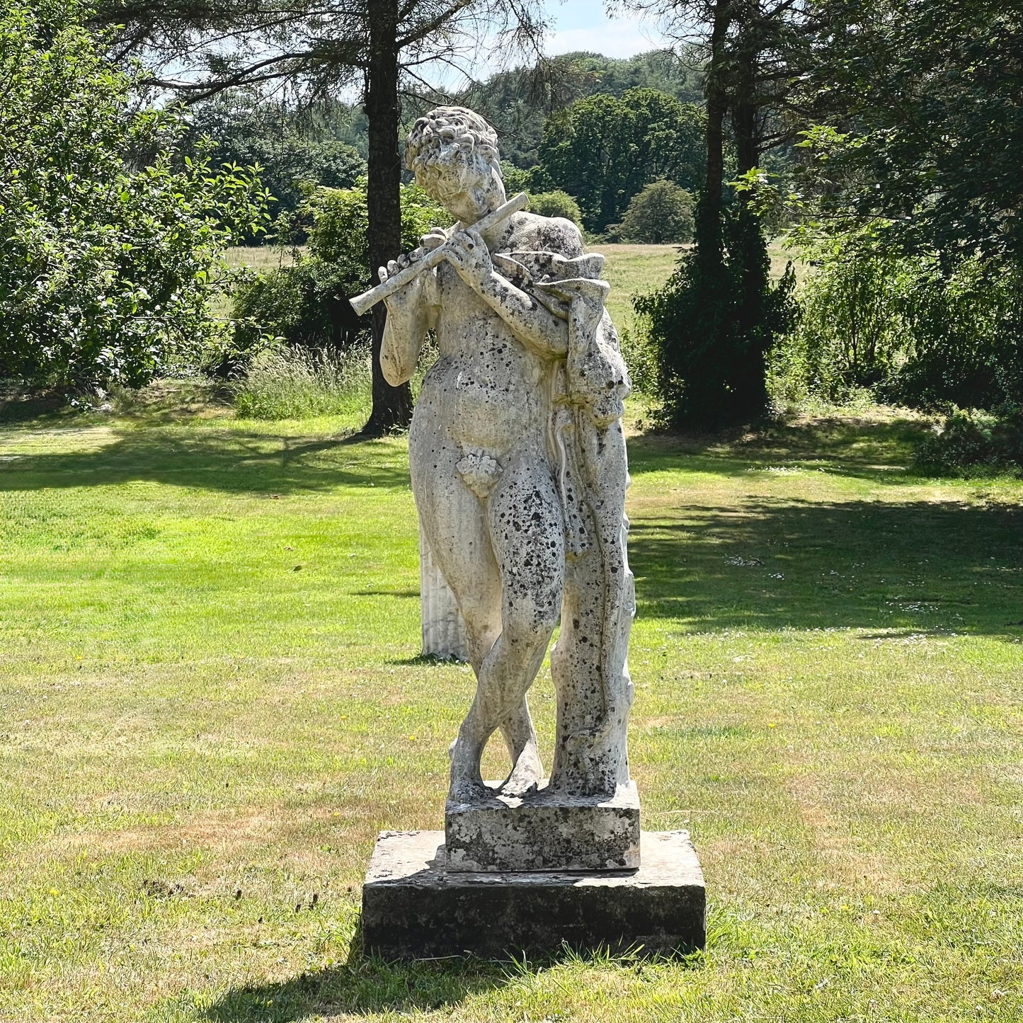 Mid-20th Century Composite Stone Statue of Pan with Stone Plinth