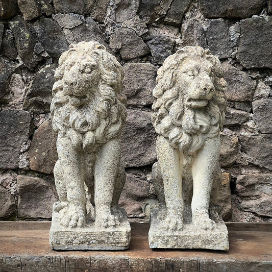 Stone Composite Lions Mid 20th Century