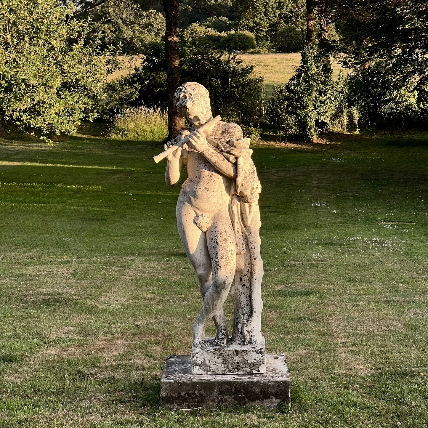 Mid-20th Century Composite Stone Statue of Pan with Stone Plinth