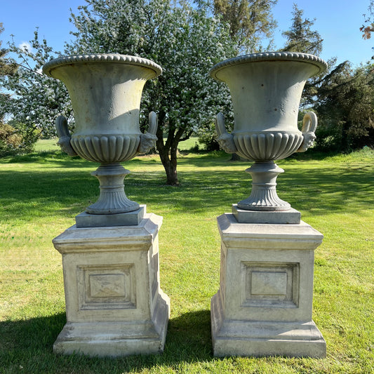 Grand Scale Pair of Handyside Campana Urns & Plinths c.1880