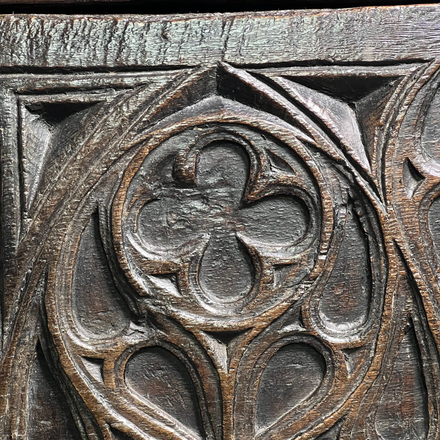 Remarkable English Oak Gothic Coffer c.1480