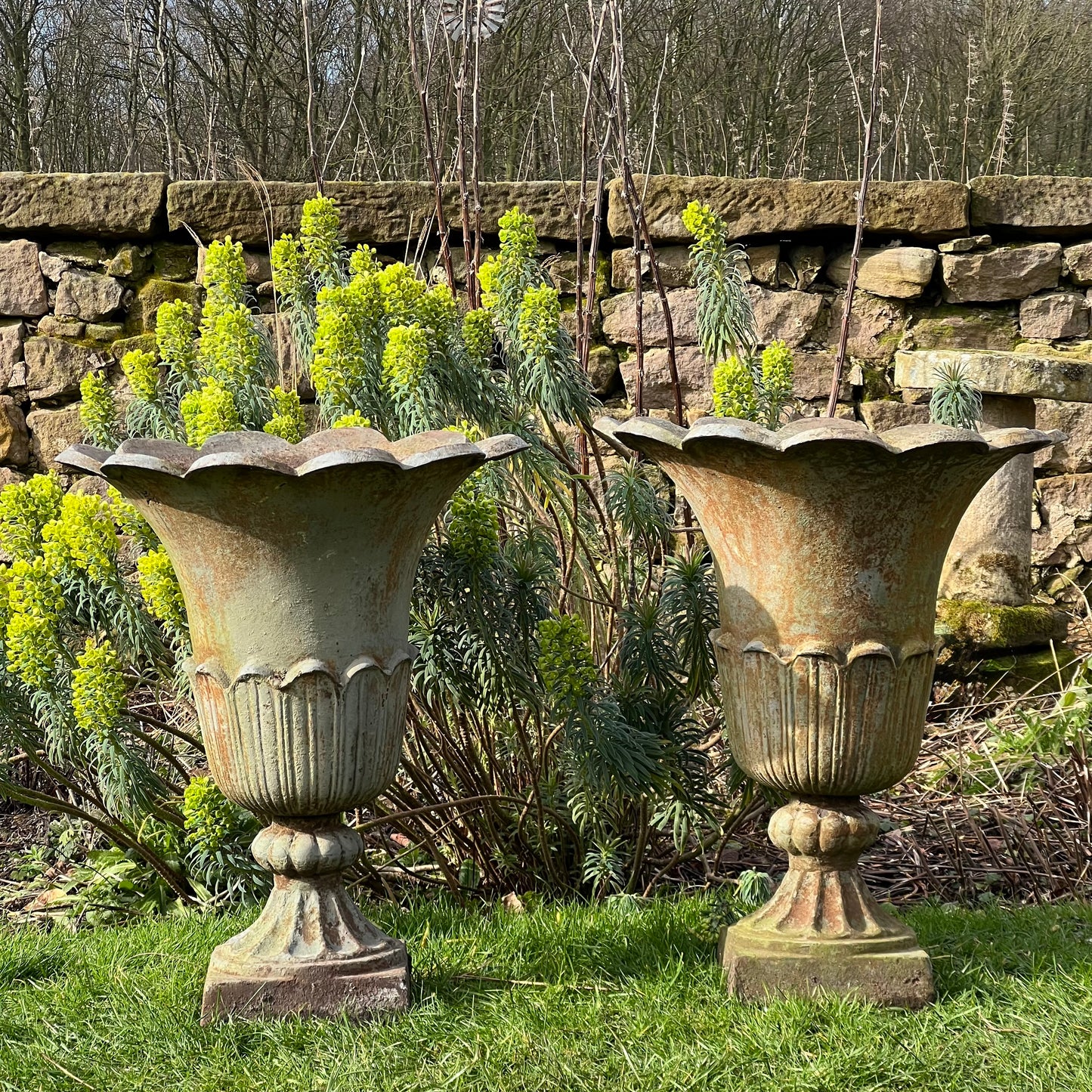 Pair of English Tulip Shaped Cast Iron Urns c.1880
