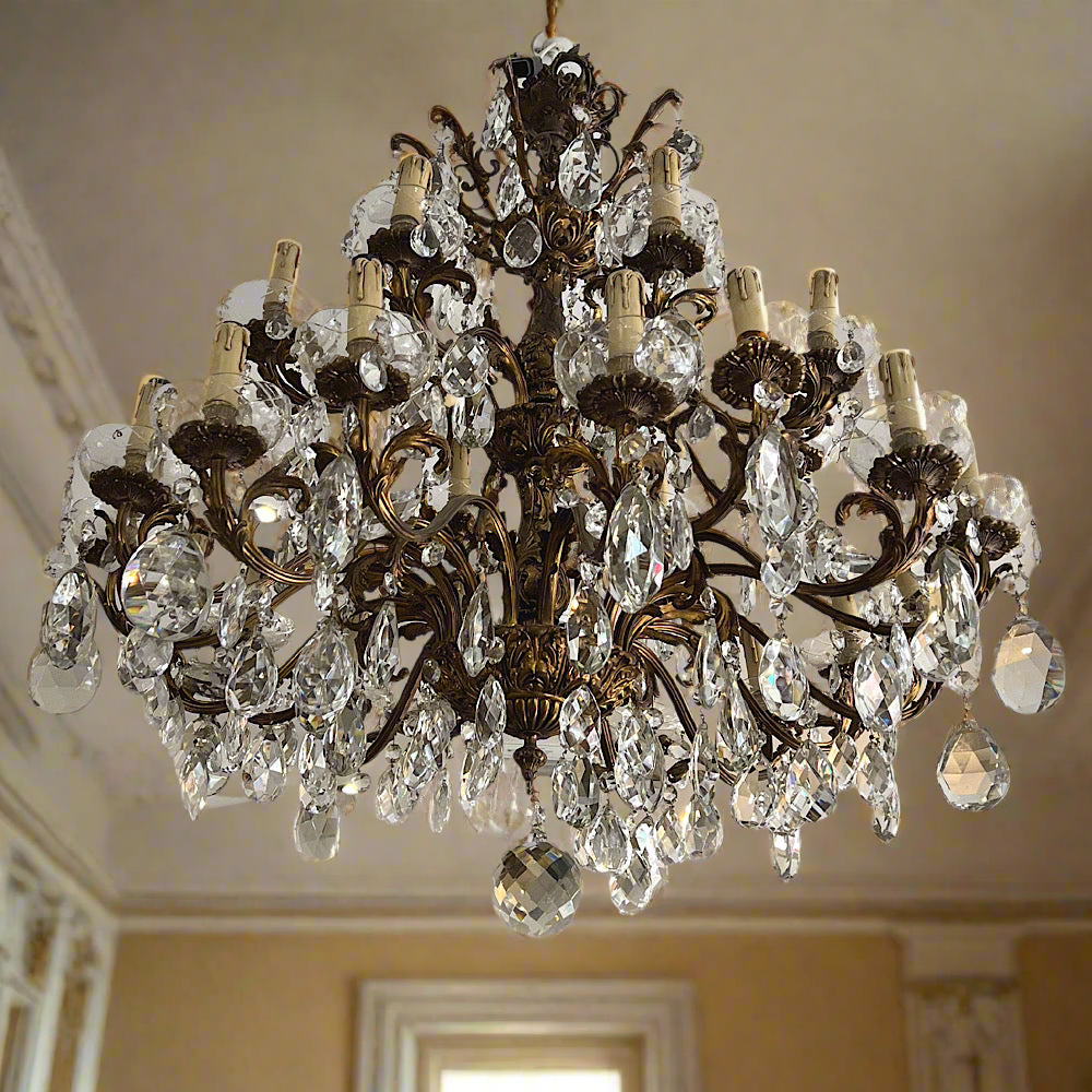 Huge Italian Bronze and Crystal Chandelier c.1890