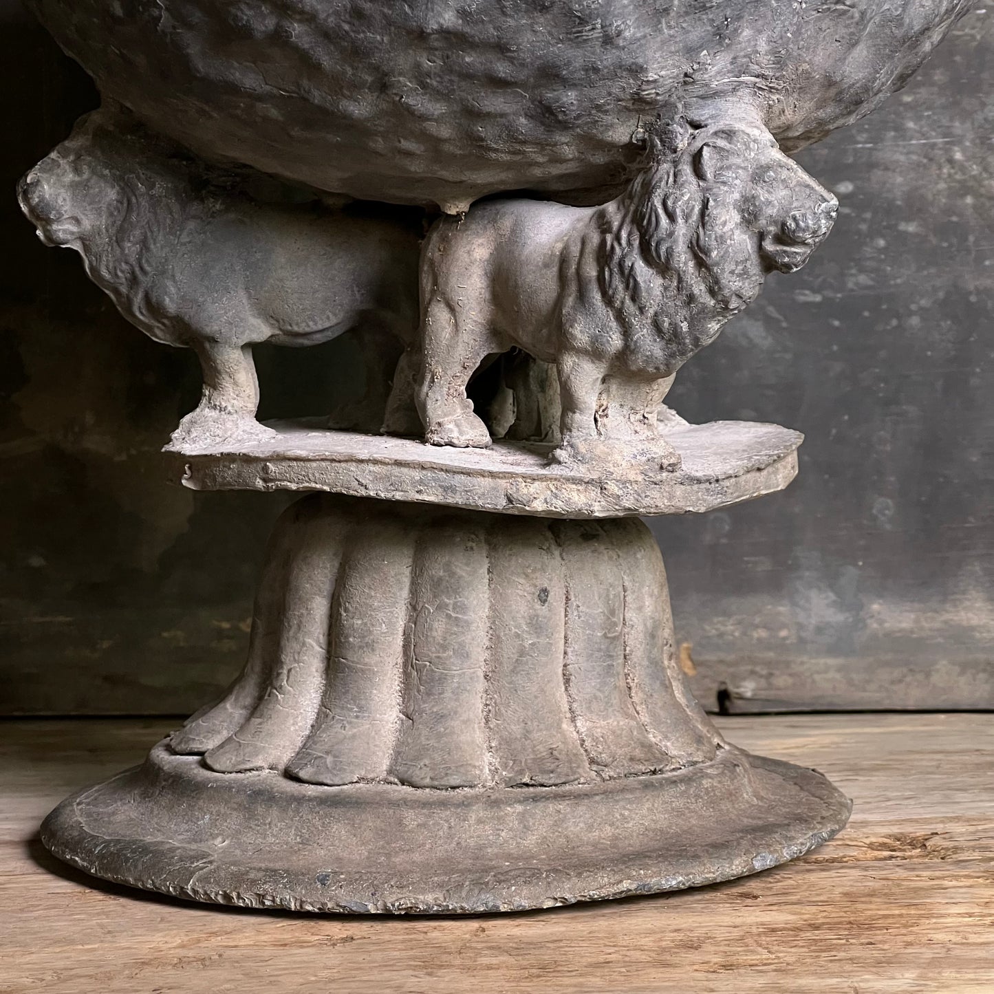Pair of Georgian Lead Urns with Lion Supports, England c.1820