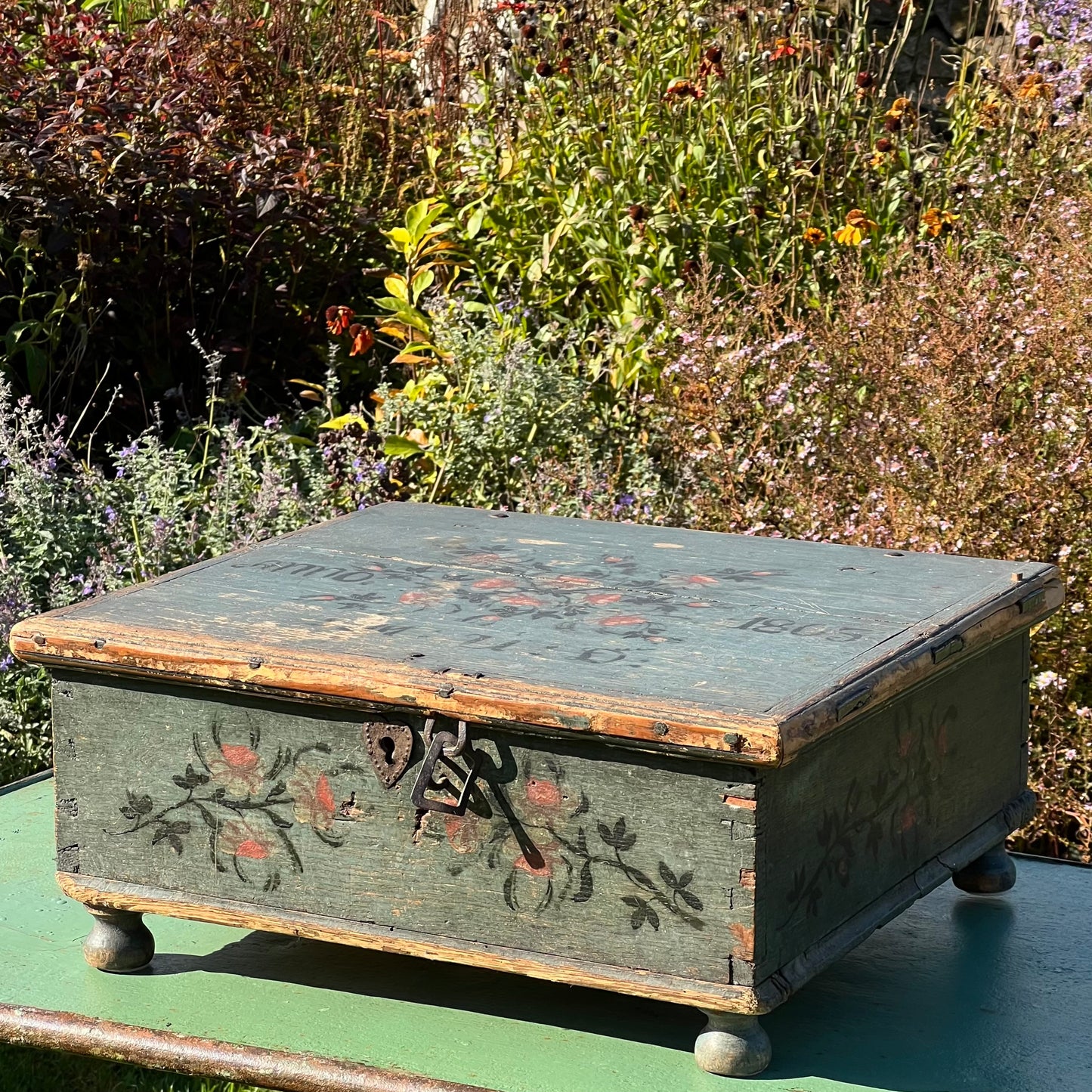 Swedish Painted Marriage Box (Hälsingland Style), Dated 1805
