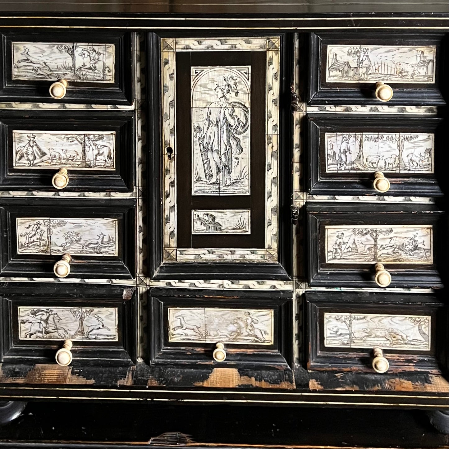 Italian Collector’s Table Cabinet, 17th Century – Ebonised with Ivory Inlay