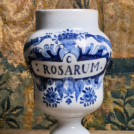 Dutch Delft Apothecary Jar Inscribed “C. Rosarum”, Late 17th/Early 18th Century