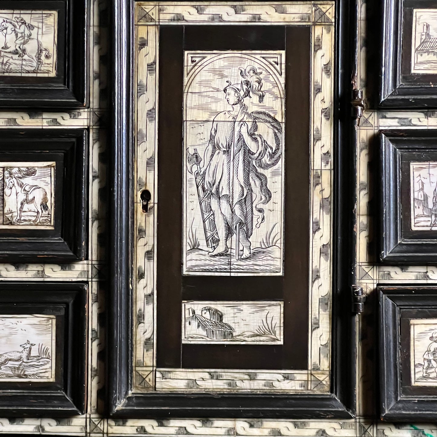 Italian Collector’s Table Cabinet, 17th Century – Ebonised with Ivory Inlay