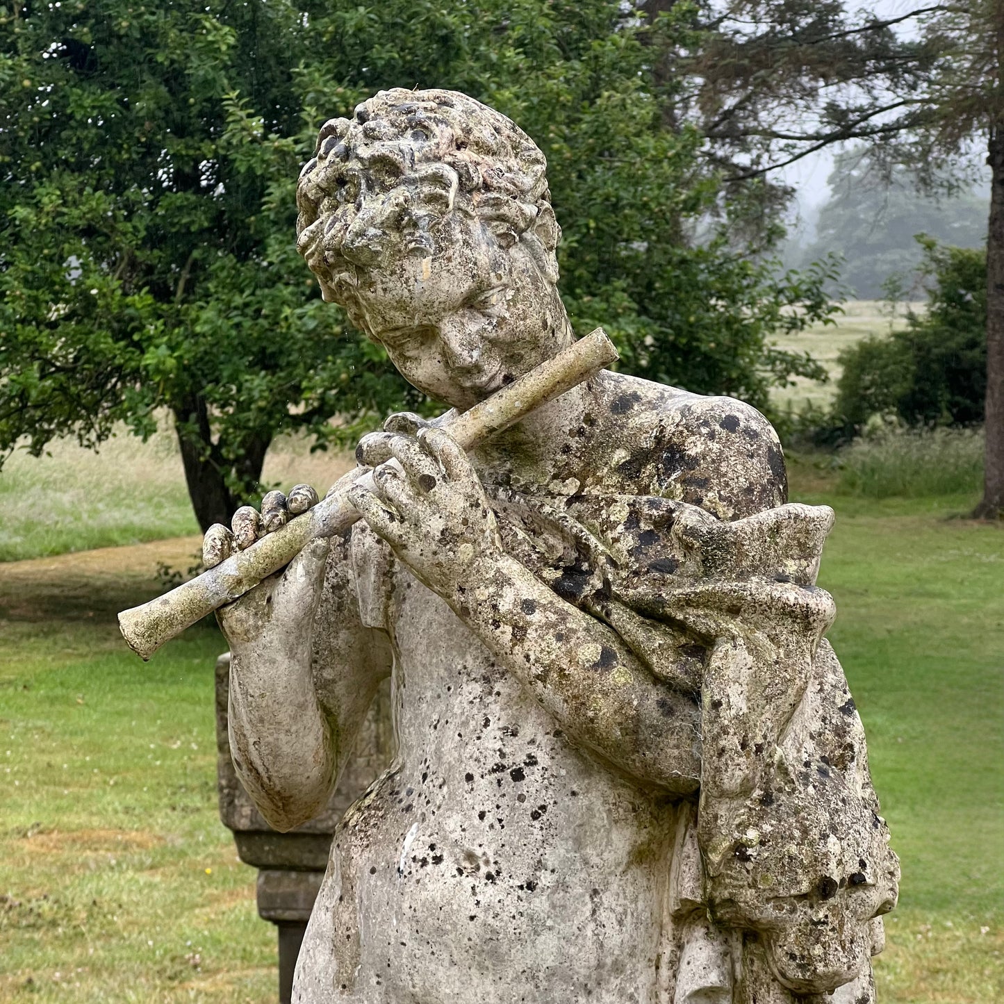 Mid-20th Century Composite Stone Statue of Pan with Stone Plinth